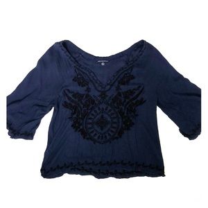 American Eagle Navy beaded blouse